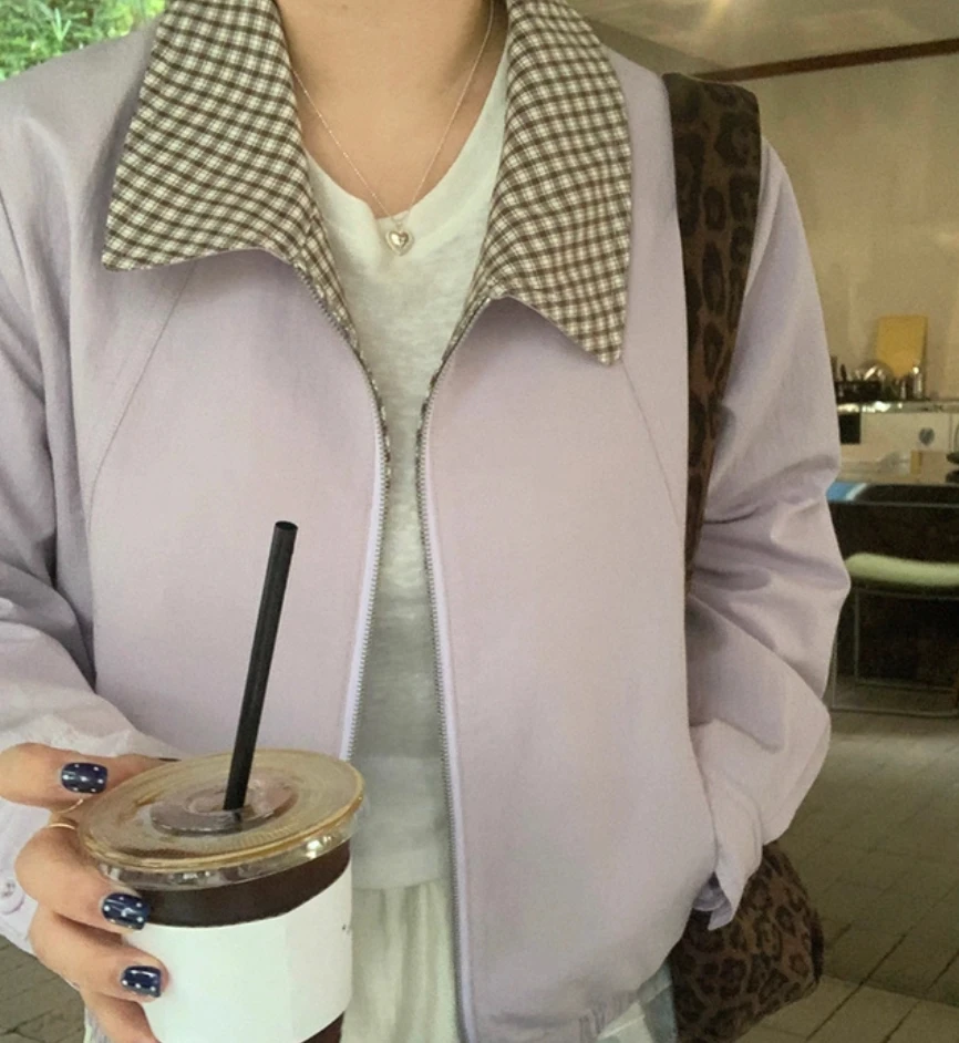 Giubbotti bomber Giacca da donna Marrone Autunno Pelle scamosciata Color-Splicing Pannelli Coulisse Pendolarismo Urbano Elastico regolabile Minimalista