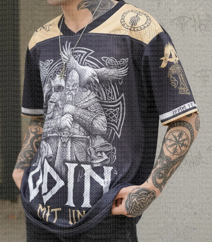 2026 New Nordic Mythical Theme Sports Fashion Short Sleeve V-neck Street View Clothing Mythical Fan Gifts