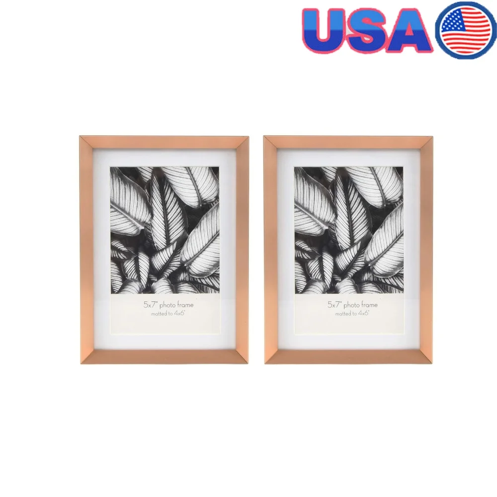 

5x7-дюймовая металлическая фоторамка, набор из 2 настольных настенных дисплеев, золотой современный дизайн, мольберт сзади, вертикальный горизонтальный дисплей