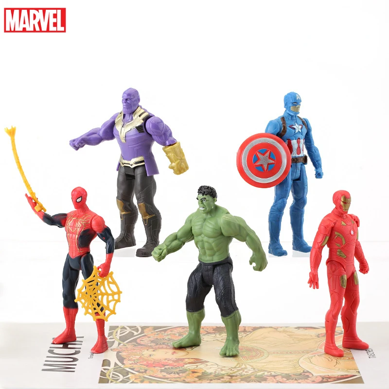 マーベルアニメフィルムアベンジャーズフィギュアハルクスパイダーマンアイアンマン Thanos さんソーライアクションフィギュア手可動おもちゃ子供のためのクリスマスギフト