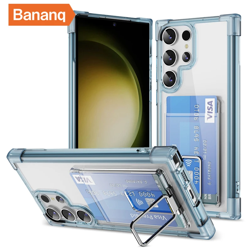 

Bananq Card Slot Wallet Phone Case For Samsung S24 S23 S22 S21 Plus Shockproof Stand Transparent Cover For Galaxy Note 20 Ultra