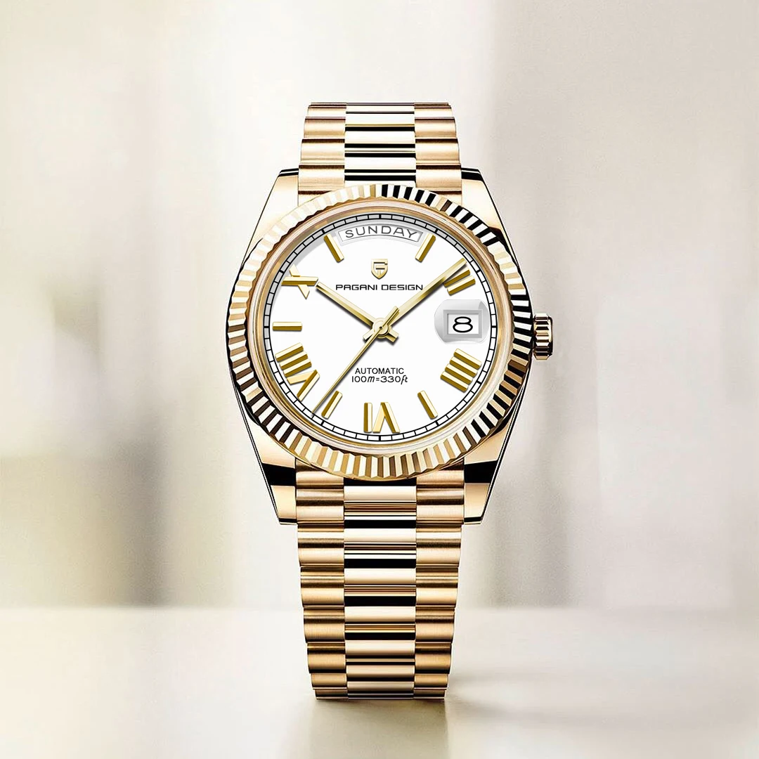 

PAGANI DESIGN Новые золотые, белые часы DD40 для мужчин, роскошные автоматические механические мужские часы с сапфировым стеклом AR NH36A Date Reloj hombre