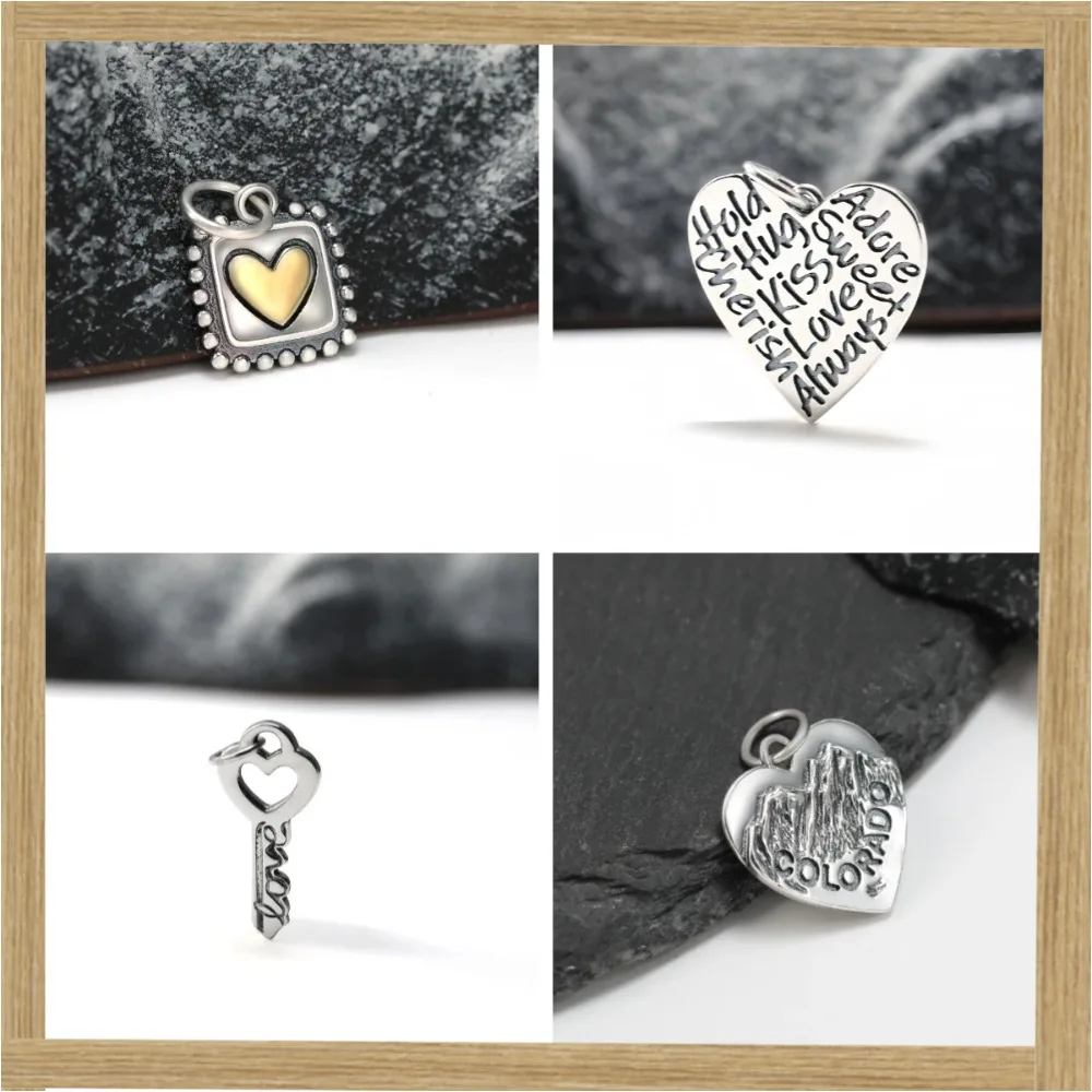 S925 Sterling Silver, vintage Square Love Pendant, Sweet Cool Aesthetic, Handmade DIY Jewelry, Necklace Bracelet Set, Valentine Gift, Hypoallergenic, Stackable Accessories