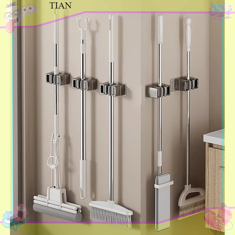 TIAN   Multi Specification Hooks Adhesive Wall Hanging Mop Rack Broom Hanger Hook Kitchen Bathroom Organization Home Accessories