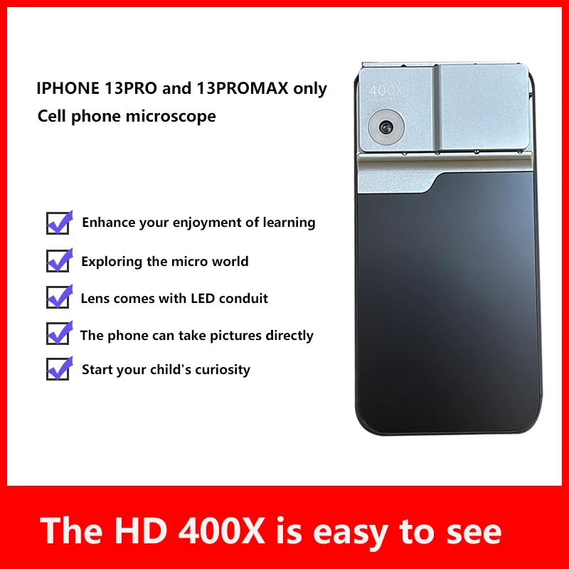 Universal 400X Microscope Phone Lens Kits Portable for Iphone 13 Pro and 13 Pro Max With LED Transmits Light