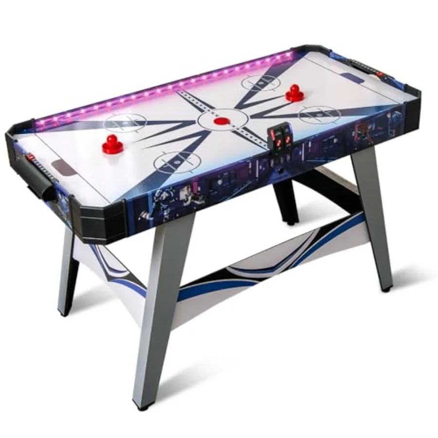 

54 Air Hockey Table with LED Scoreboard Ambient Lights 2 Pucks 2 Pushers High-Performance 12V Motor Indoor Powered Arcade-Style
