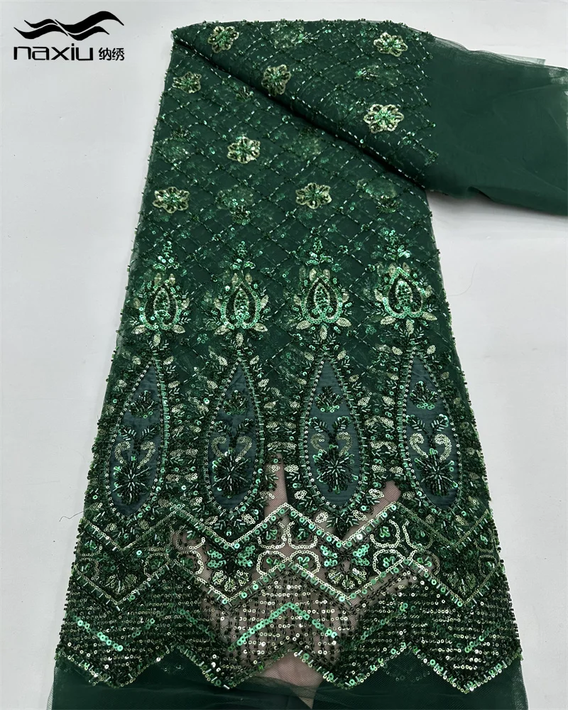 

Африканская французская кружевная ткань Madison с бисером, 2025 г., высококачественное кружево с вышивкой, нигерийское тюлевое кружево с 3d блестками, 5 ярдов для вечеринки