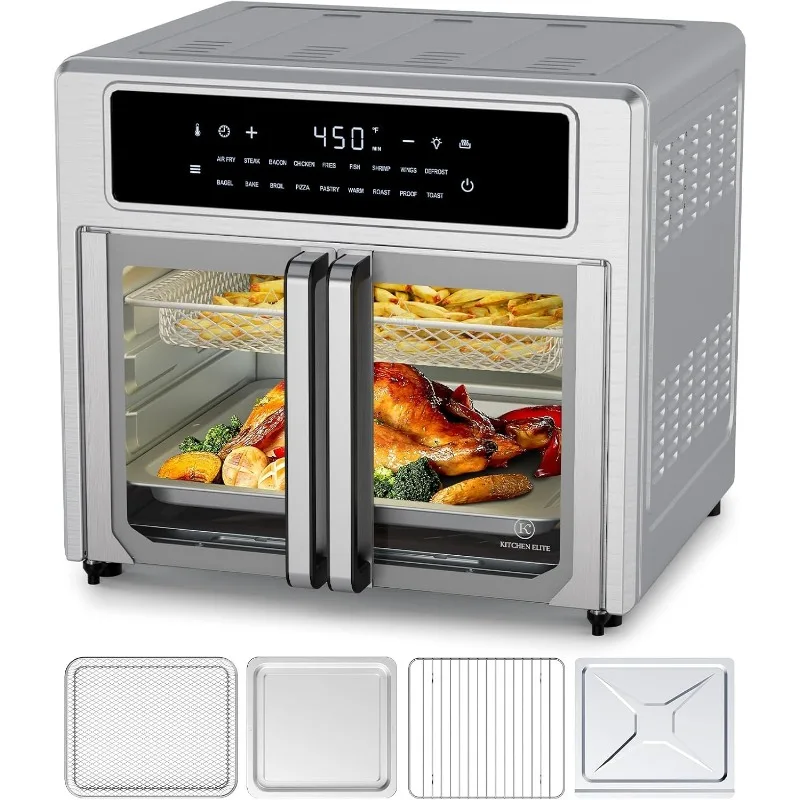 Air Fryer French Door Oven,26.4 Qt Easy Cleanup & Use Large Countertop Toaster Oven Combo, 1 Light,Multi-Layer Cooking