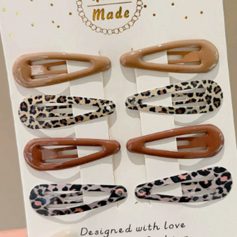 8pcs/Set Fashion Leopard Print Hair Clips Hairpins Sweet Simple Water Drop Clips Geometric Hair Clips Barrettes Hair Accessories
