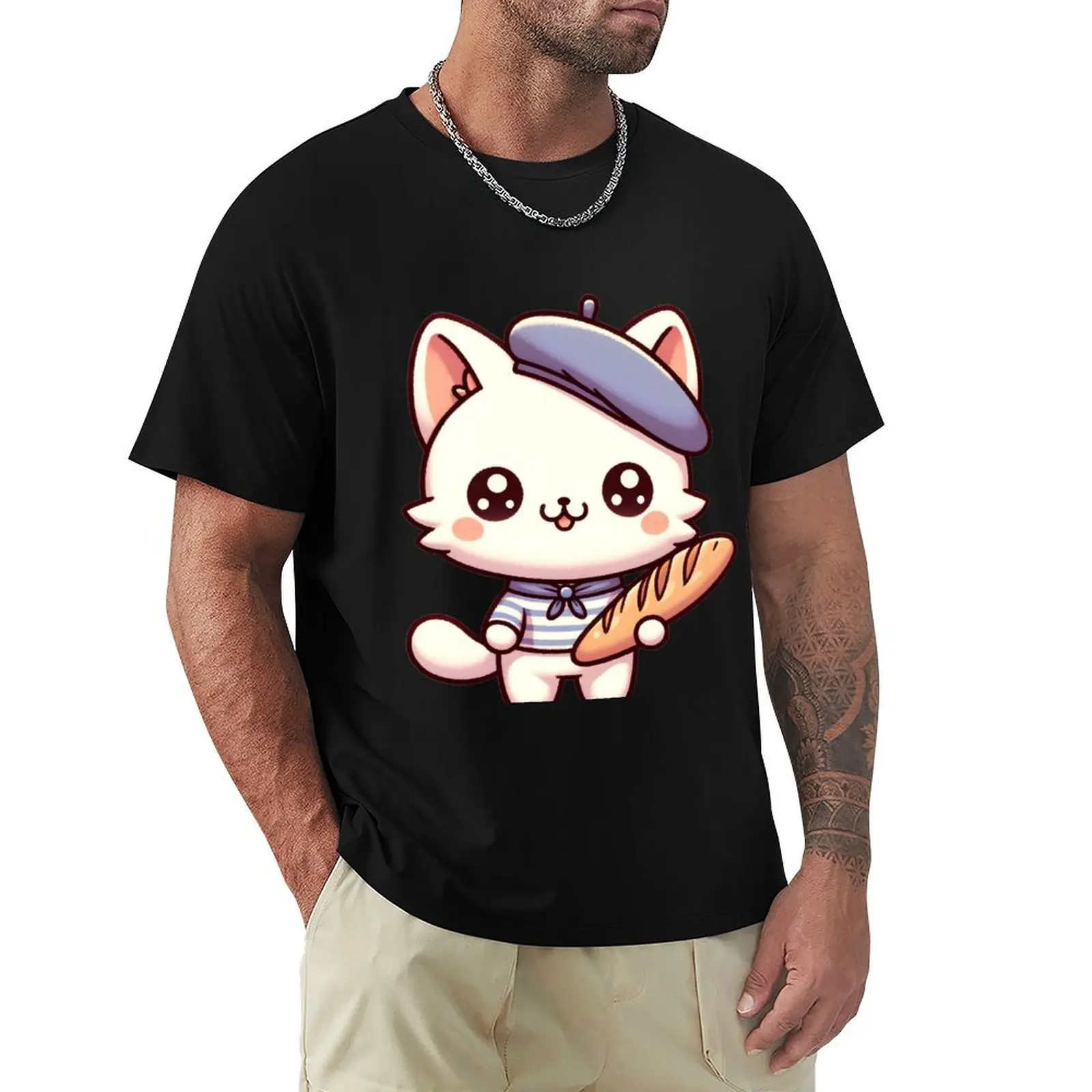 Monsieur Meow’s Baguette T-Shirt t shirts for man graphic tees T-Shirt