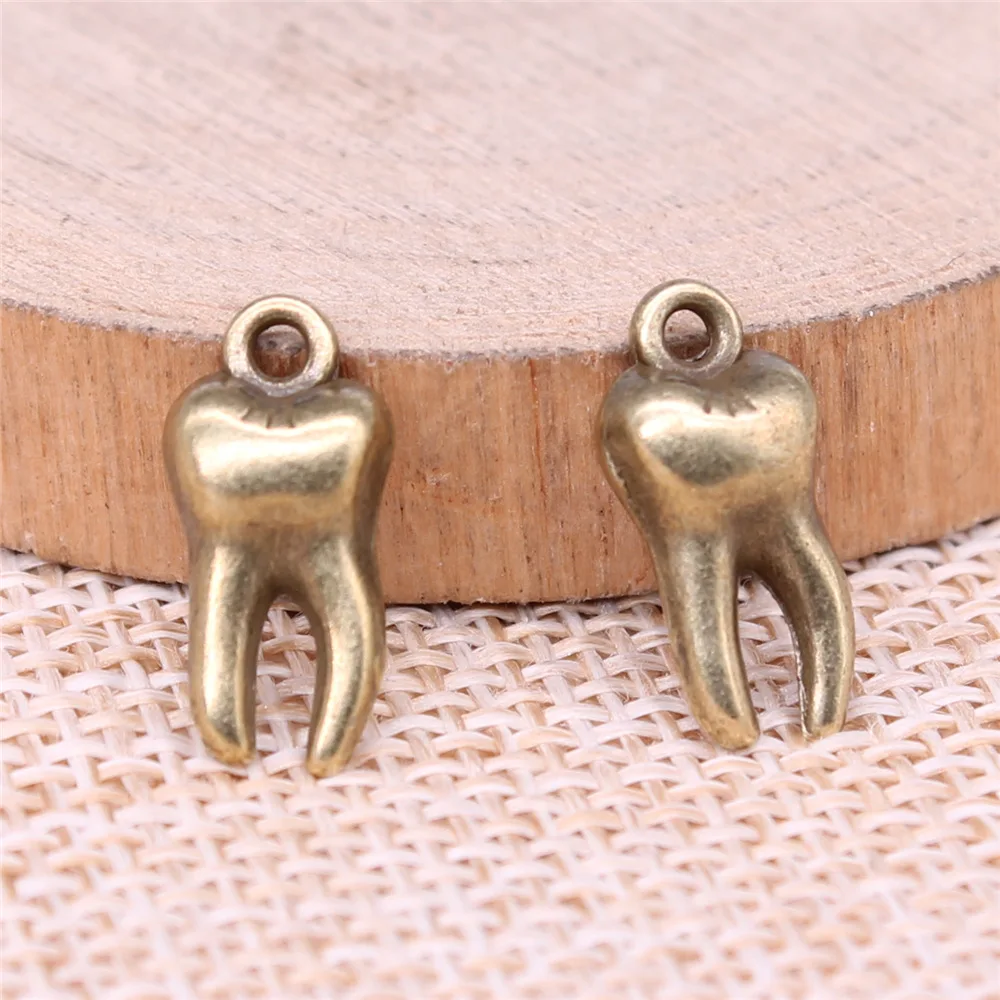 40pcs 16x8mm(0.63x0.31inch) 2 Colors Antique Bronze Color Antique Silver Color Teeth Charms Vintage Jewelry Making