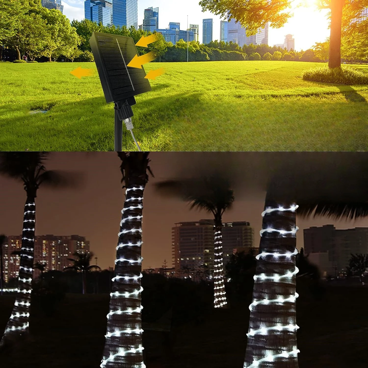 Imagem -03 - Solar Outdoor Rope Light Tubo Alimentado Grande Controle Remoto Timer String Lights Modos Rolo 100leds 200leds