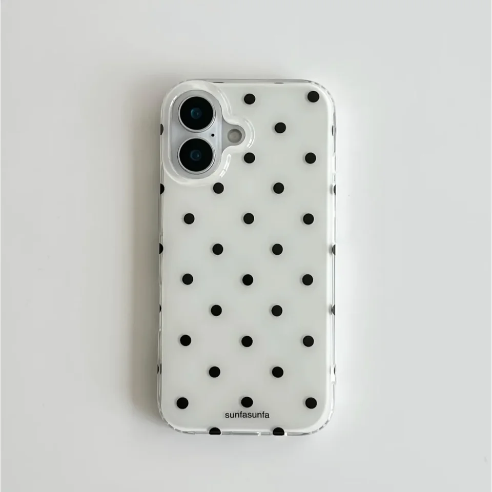 Funda coreana minimalista con lunares blanco y negro, diseño lindo para iPhone 17 16 15 14 13 12 11 Pro Max Plus, estilo Y2K 3