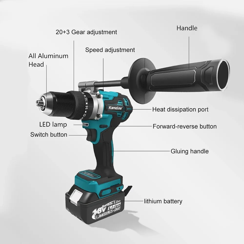 Imagem -02 - Kamolee-brushless Impact Drill sem Fio Chave de Fenda Elétrica Ferramentas Elétricas Faça Você Mesmo para Makita Bateria 18v 13 mm 10 mm