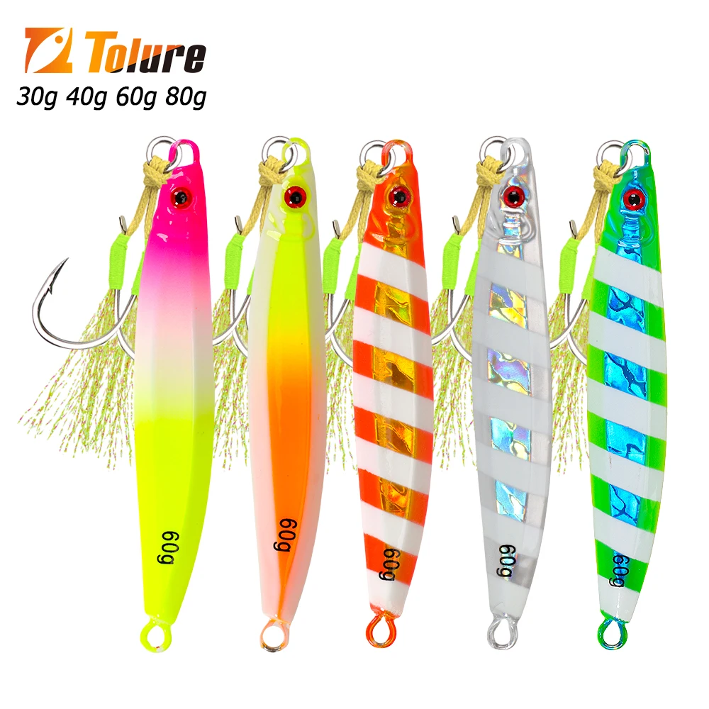 TOLU New 30g/40g/60g/80g Fast Sinking Jigging Fishing Lure Laser Paper Coating Luminous Jig Lure Sea Fishing Trolling Jigging