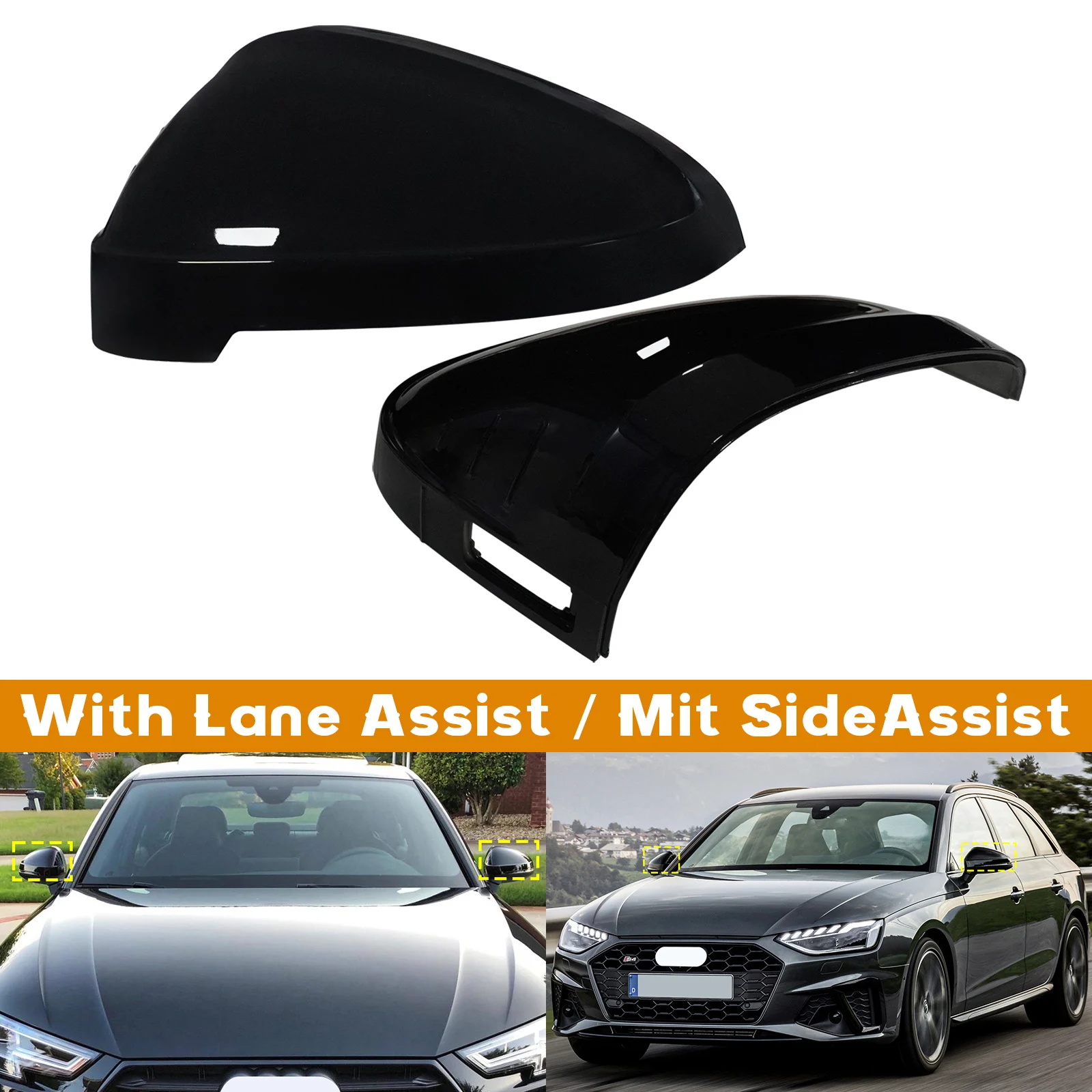 For Audi A4 S4 B9 A5 S5 RS5 16-23 Side Wing Door Mirror Cover Caps Housing Gloss Black With Lane Assist
