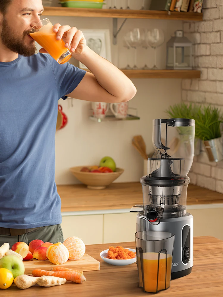 BioloMix Kaltpress-Entsafter, 200 W, langsam kauender Extraktor mit 75 mm breitem Einfüllschacht für ganze Früchte und Blattgrün