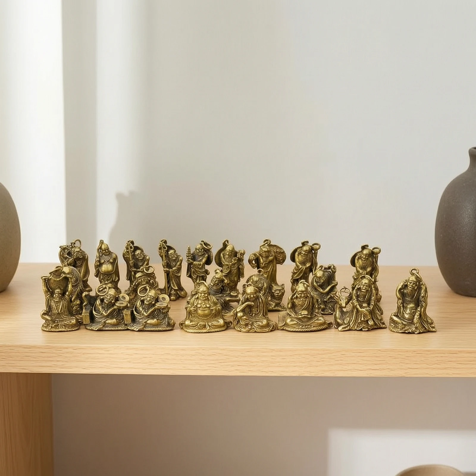 18 Pieces Arhat Figurines Solid Brass Buddhist Statues Figurines with Hanging Loop Antique-Style Buddha Ornament Small