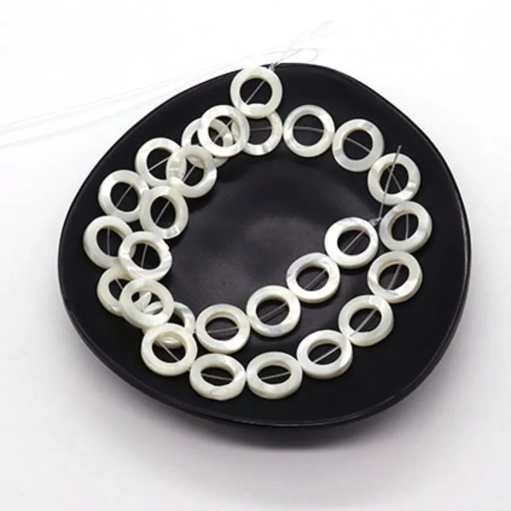 15mm Ring-Shaped Natural Seawater Shell Straight Hole Beads Handmade Classic Necklace Bracelet Jewelry Accessories 1 Strand/pack