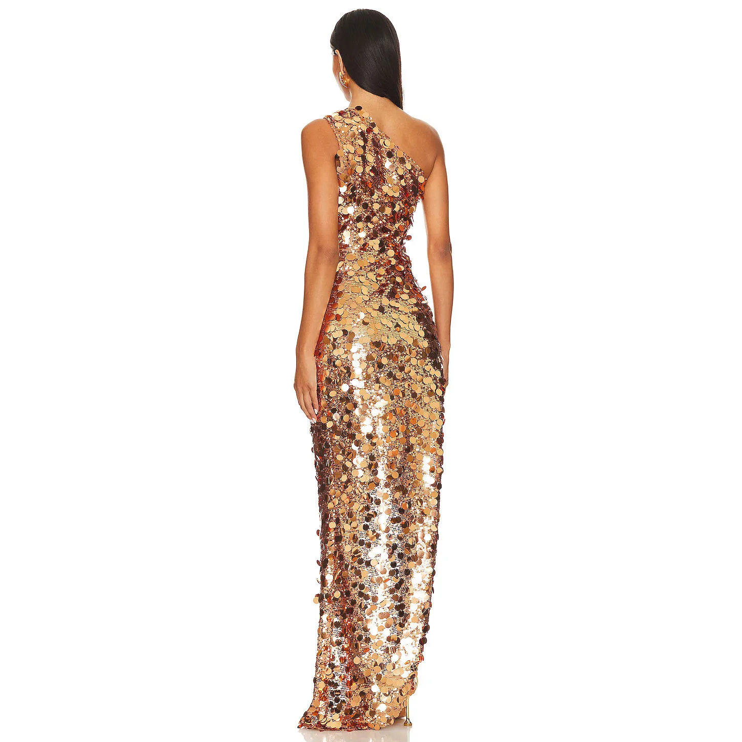 Gold Major Sequin Women Dress Sexy High Split Party Evening Dresses Sleeveless Sequined Prom Gowns Straight One Shoulder