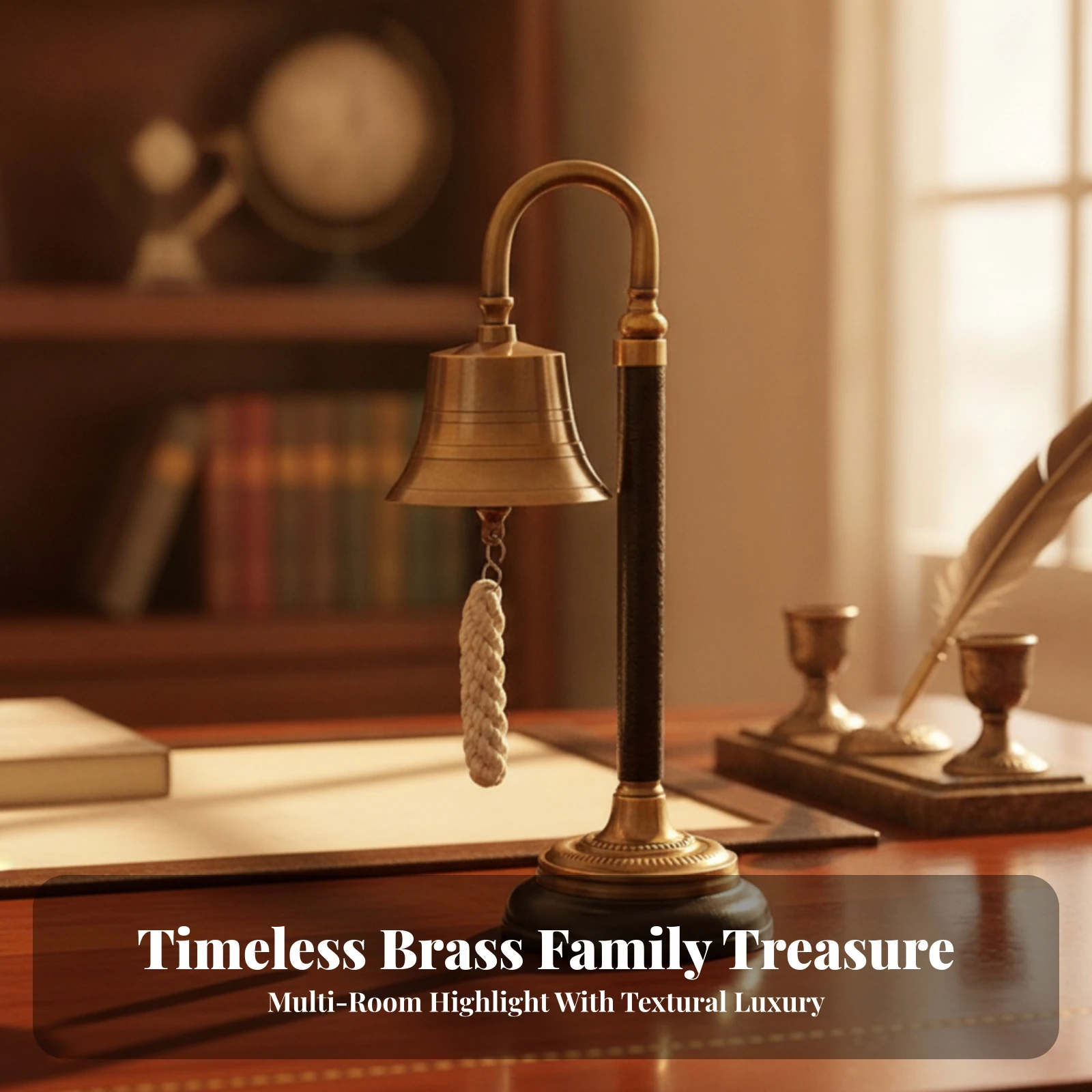 Tabletop Bell with Rope Pull Decorative Brass Bell with Stand Ornate Brass Handbell Easy to Grip Rust Resistant for Collectors