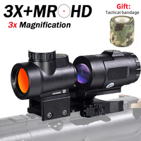 Tactical 1x25 2MOA Red Dot Holographic Reflex Sight Black/Tan with 3X HD Flip-To-Side Magnifier Combo for Sniper Gear RifleScope