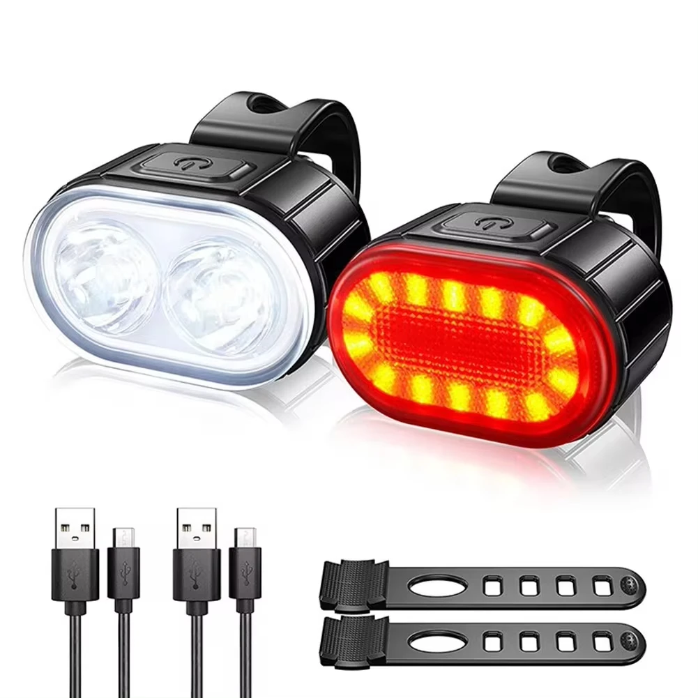 Juego de luces delanteras y traseras para bicicleta de montaña, linterna LED con carga USB, resistente al agua