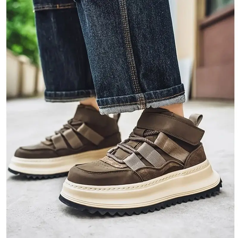 

Men's shoes of autumn and winter of tide thick sole high help sports casual shoes all go light luxury leather skateboard shoes