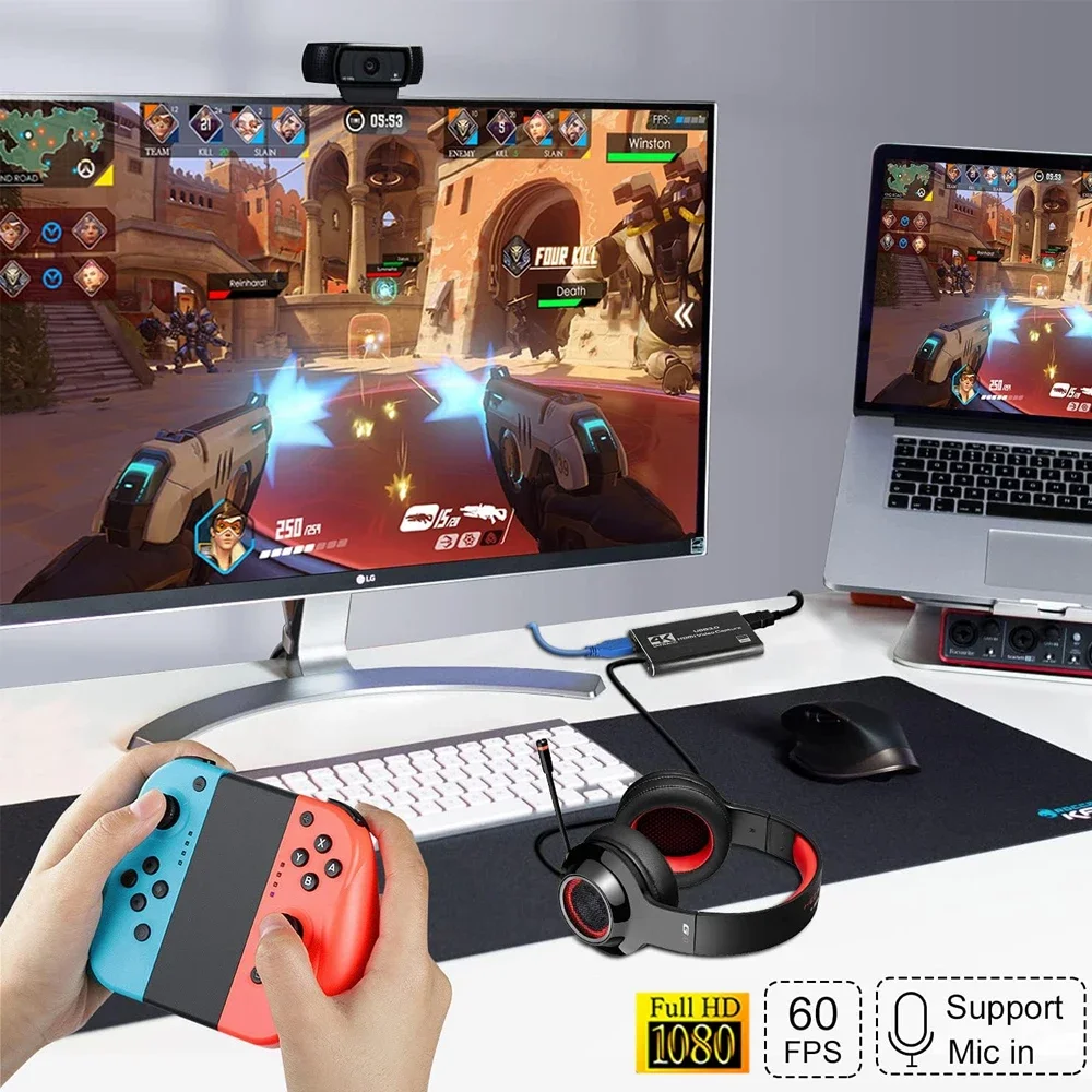 4K HDMI-Compatible Video Capture Card Loop Out for Game Recording Live Streaming 1080P Grabber MS2131 for PS4/5 Nintendo Switch