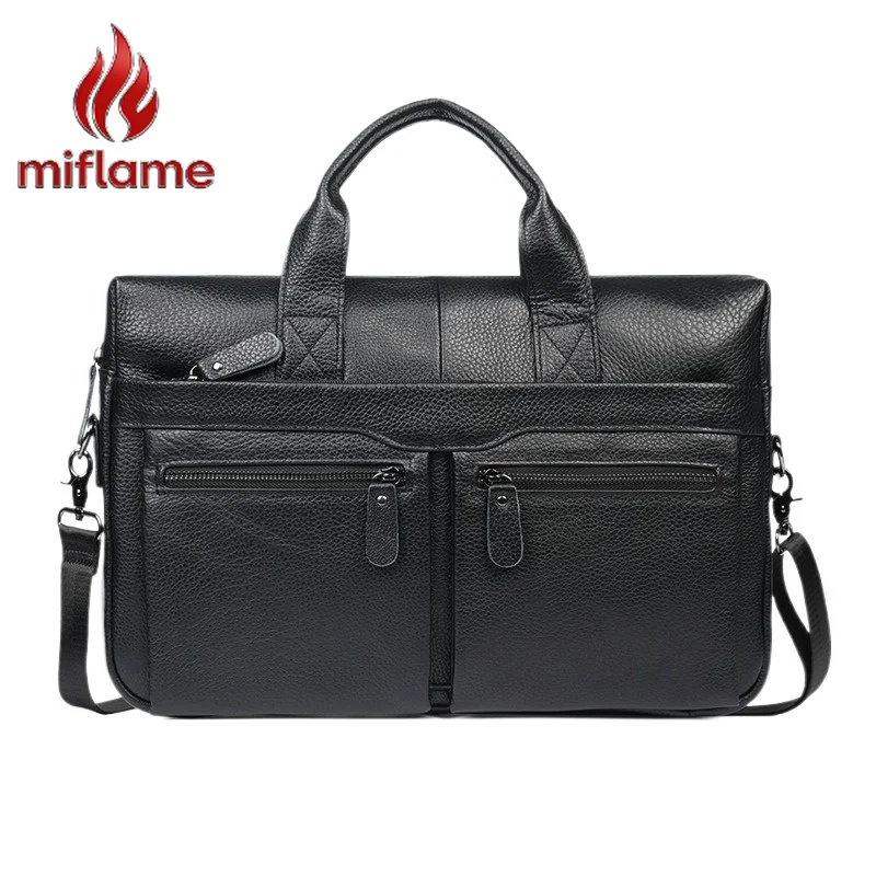 Messenger Bag Men's Crazy Horse Leather Handheld Shoulder Crossbody Laptop Briefcase for Business Commute