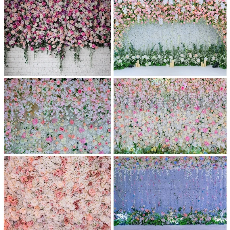 Multi Colors Pink Red Flowers Wall Photography Backdrops Valentine's Day Roses Decorate Bouquet Wedding Scene Background FL-03