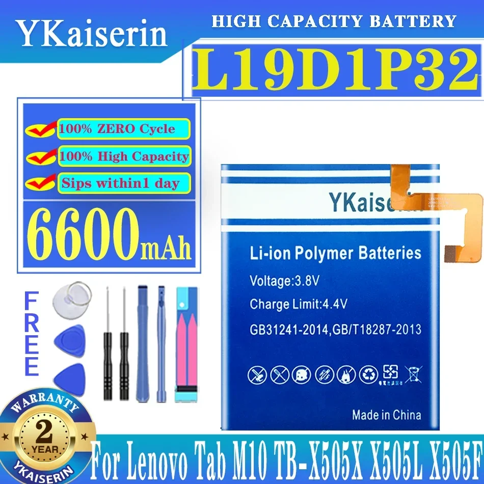 YKaiserin L19D1P32 L18D1P32 Battery for Lenovo Tab M10 TB-X505X X505L X505F Tab M10 TB-X605L TB-X605F TB-X605M TB-X505X Bateria