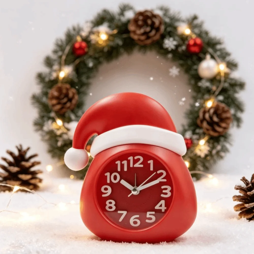 Cartoon Design Christmas Alarm Clock Santa Hat Design Small Size Santa Hat Alarm Clock Children-Friendly Holiday Themed