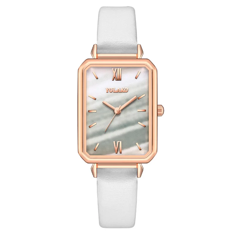 Fashion Square Dial Green Leather Strap Women Quartz Watch Casual Female Wristwatch Trendy Ladies Watches Daily Wear Girl Gifts