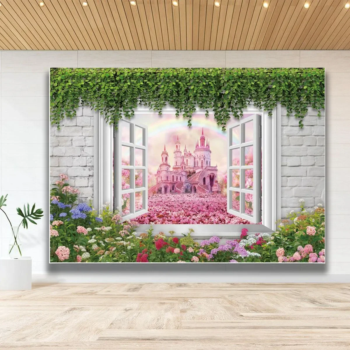 Flower Sea Spring Castle Photography Background Flower Fairy Garden Forest Girl Princess Baby Birthday Pink Photo Decoration