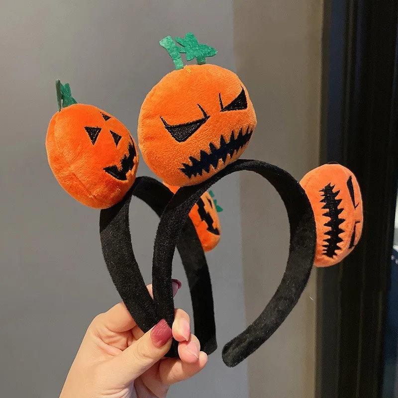 Cute Horror Pumpkin Hair Band Halloween Horror Pumpkin Head Decor Halloween Party Cartoon Hair Accessories Children Kids Gift