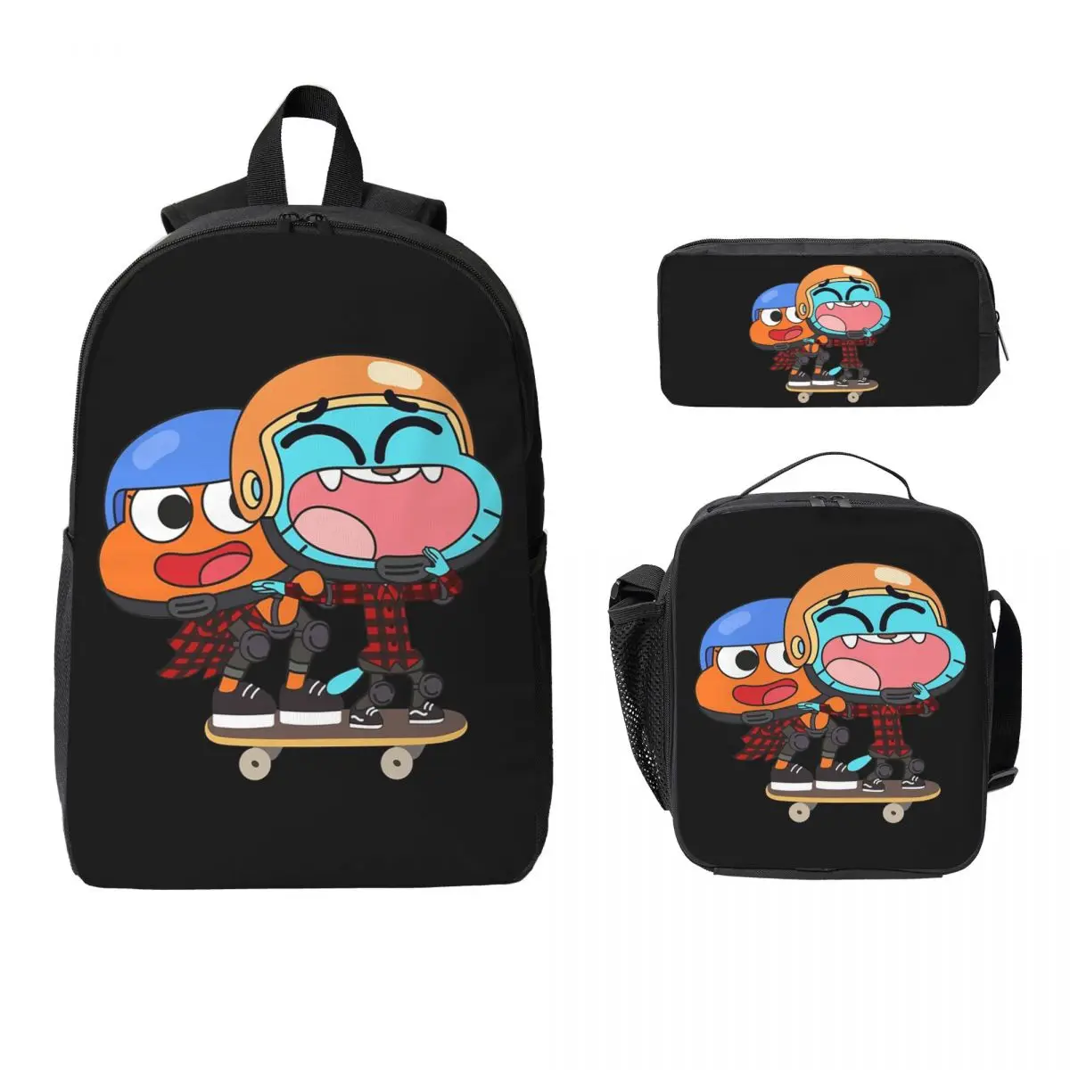 

Gumball Darwin Skate Backpack Student Boys Girls BookBag School Bag Computer Shoulder Bags 3ps Insulated Lunch Bag Pencil Case