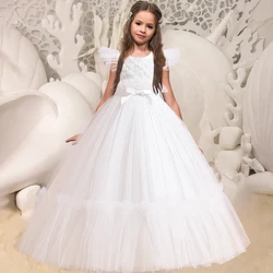 Girls Flower Bridesmaid Dress Tulle Wedding White Princess Party Birthday Dresses for Kids First Communion Prom Evening Vestidos