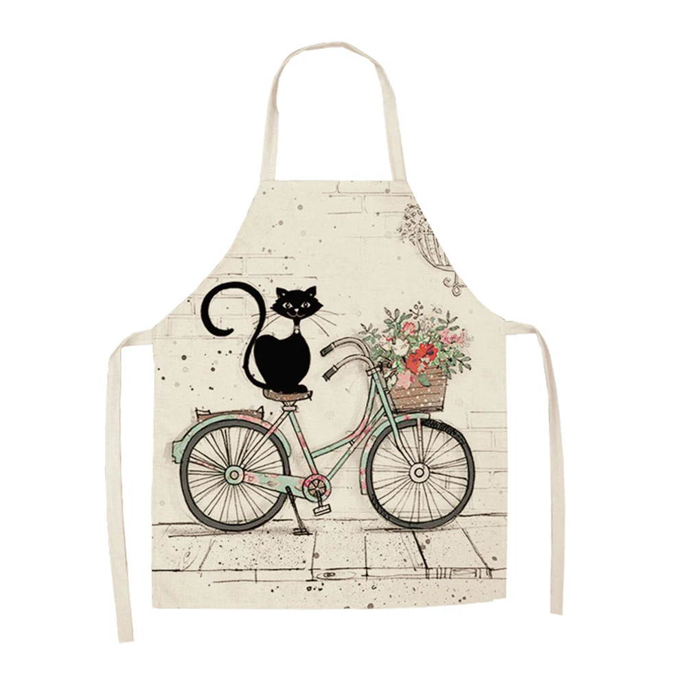 1 Pcs Cute Cat Pattern Kitchen Apron for Women Cotton Linen Bibs Household Cleaning Pinafore Home Cooking Aprons