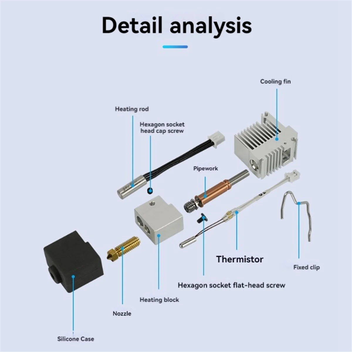 For 3 Hotend Nozzle Thermistor Heating Tube with Heat Sink for Kobra3 Spare Parts Accessories A