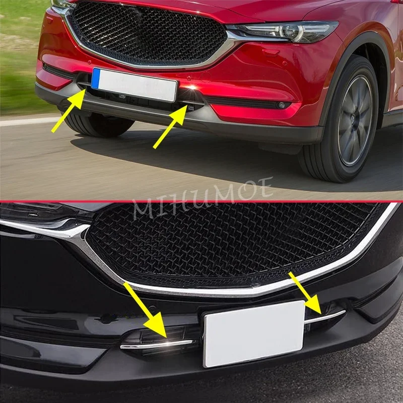 For Mazda CX-5 KF 2Pcs Chrome Lower Grill Grille Cover Trims Strips 2017-2021 Car Decoration Accessories