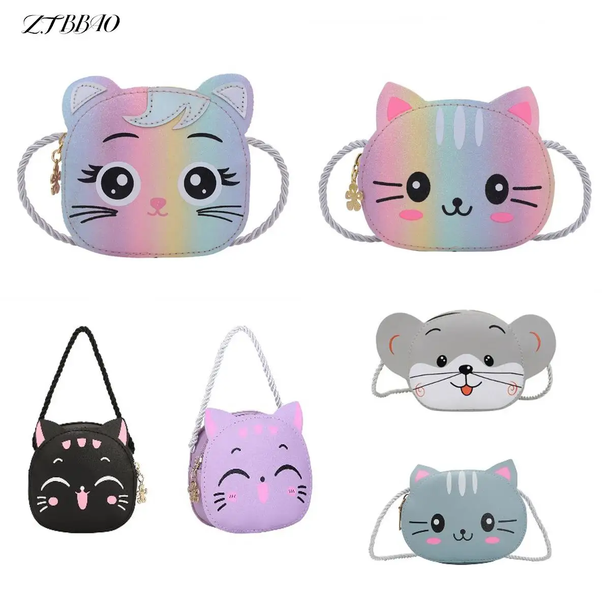 Bolso de hombro con diseño de gato de dibujos animados para niñas, Mini bolso cruzado para niños, monedero pequeño, BILLETERA, 1 unidad