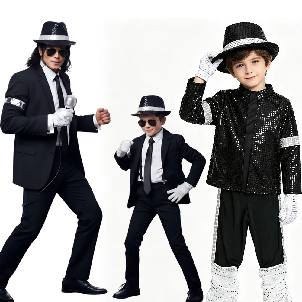 70s 80s Boys Glitter Sequined Party Costume Complete Accessories Retro Singer Outfit Halloween Birthday Role Play Clothes