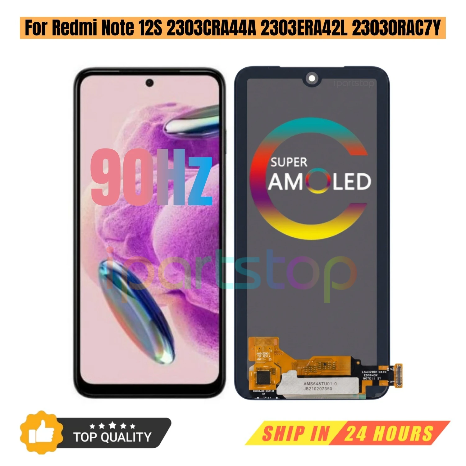 iParts Replacement Display for Xiaomi Redmi Note 12S 2303CRA44A 2303ERA42L 23030RAC7Y AMOLED Touch Screen With Frame Assembly