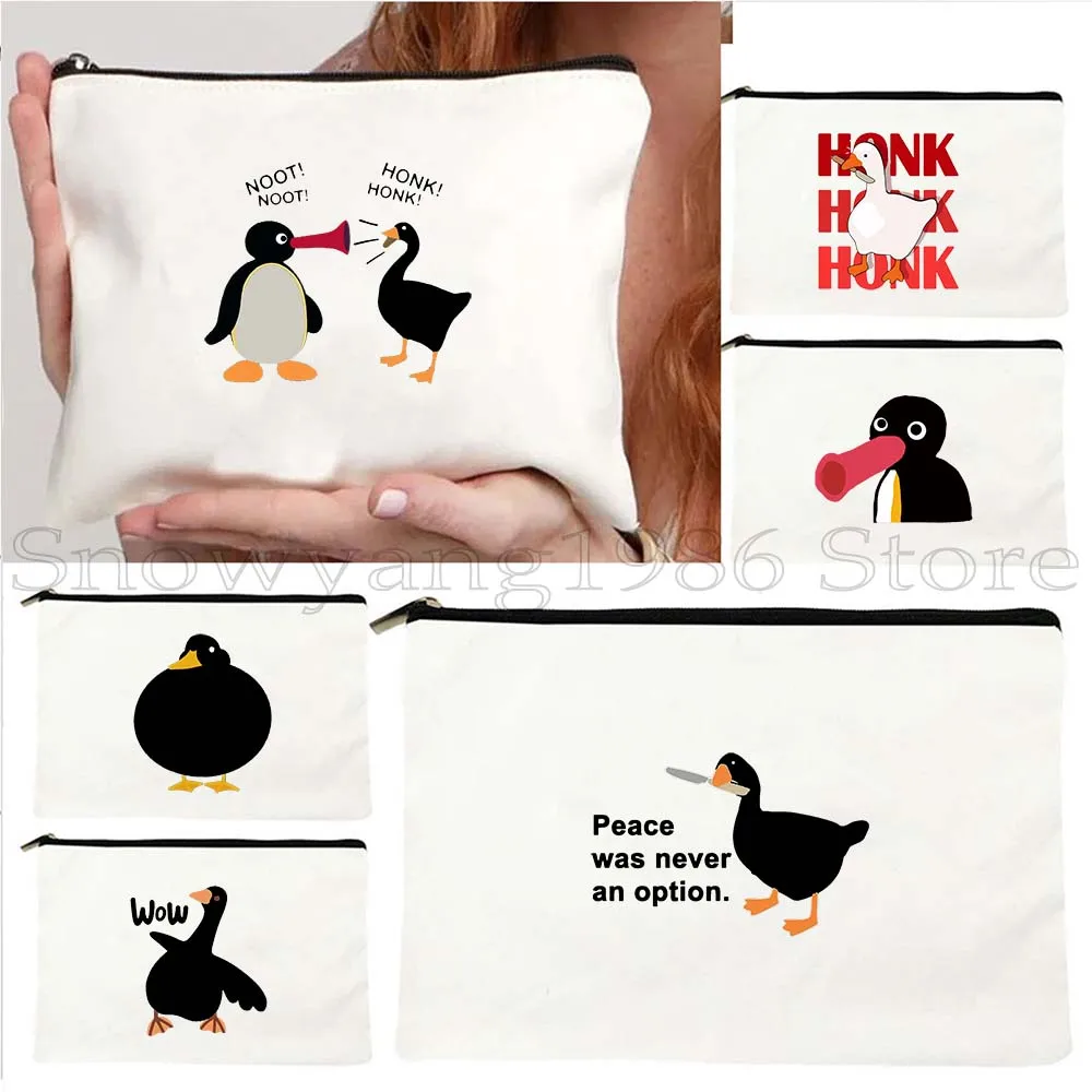 Lovely Meme Judgmental Duck Funny Honk Untitled Goose Game Cute Canvas Cosmetic Bag Makeup Lipstick Storage Pouch Pencil Case