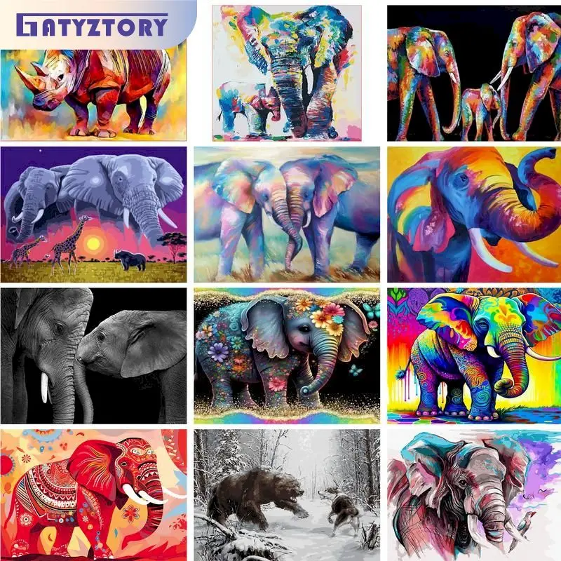 

GATYZTORY Modern Painting By Numbers For Adults Decorative Painting Color Elephant Artcraft Diy Gift Handpainted Home Decor