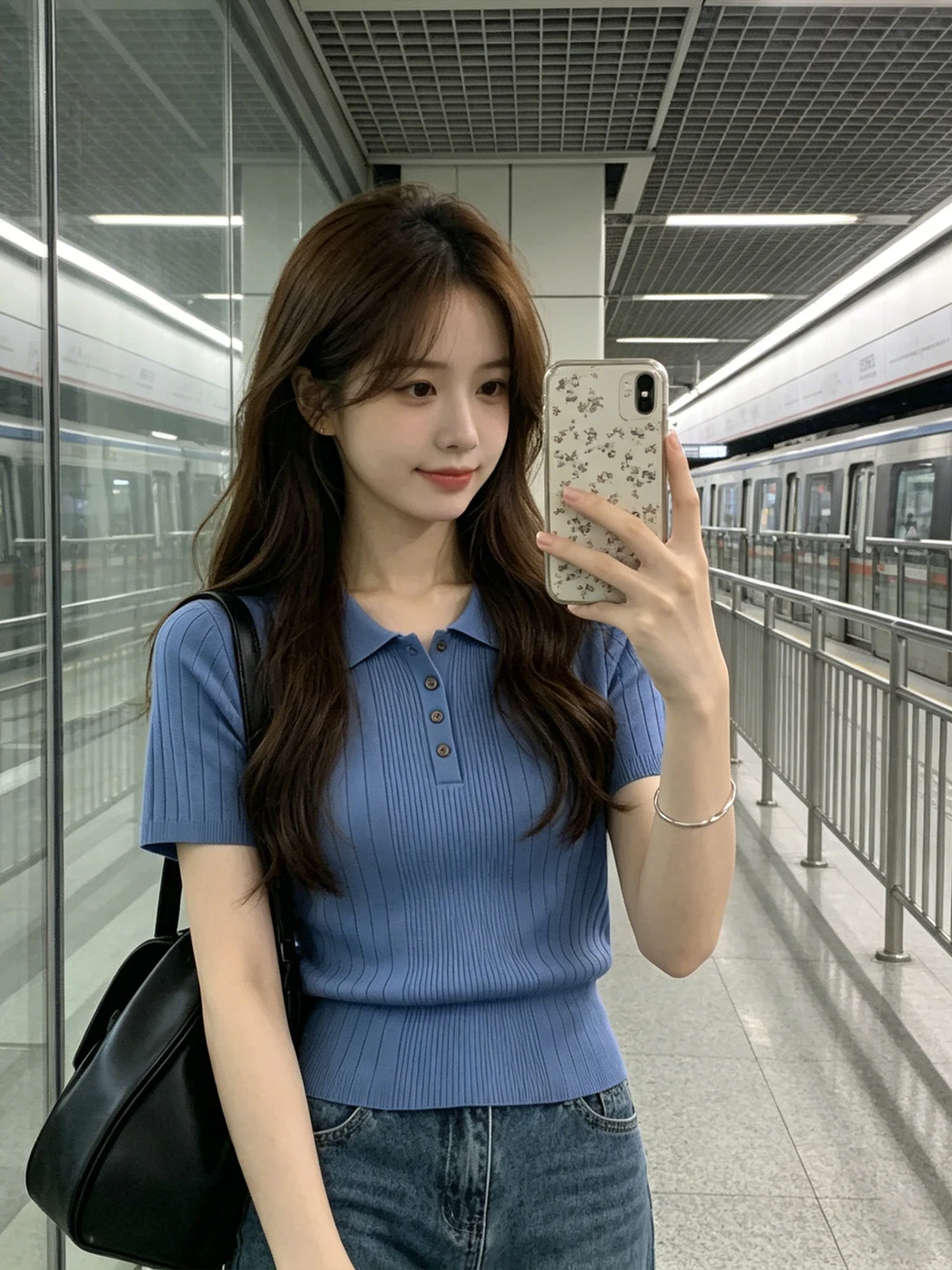 Elegant Blue  Neck Short Sleeve Knitted T-Shirt Women's Slim Fit Summer Simple Elegance Small Top Korean Style Commute