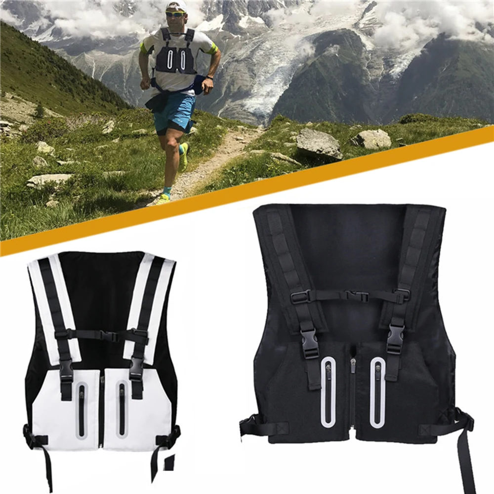 Men's Reflective Tactical Vest Front Chest Rig Bag Pouch Waterproof Outdoor Sport Protective Top Vest Cycling Fishing Vest