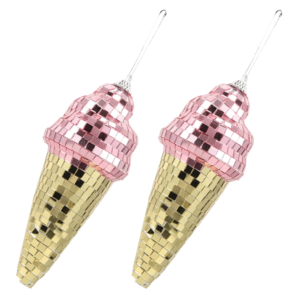 

2Pcs Ice Cream Disco Ball Hanging Decor Centerpiece for Summer Parties Room Ceiling Decoration Cute Sweet Themed Party Accent
