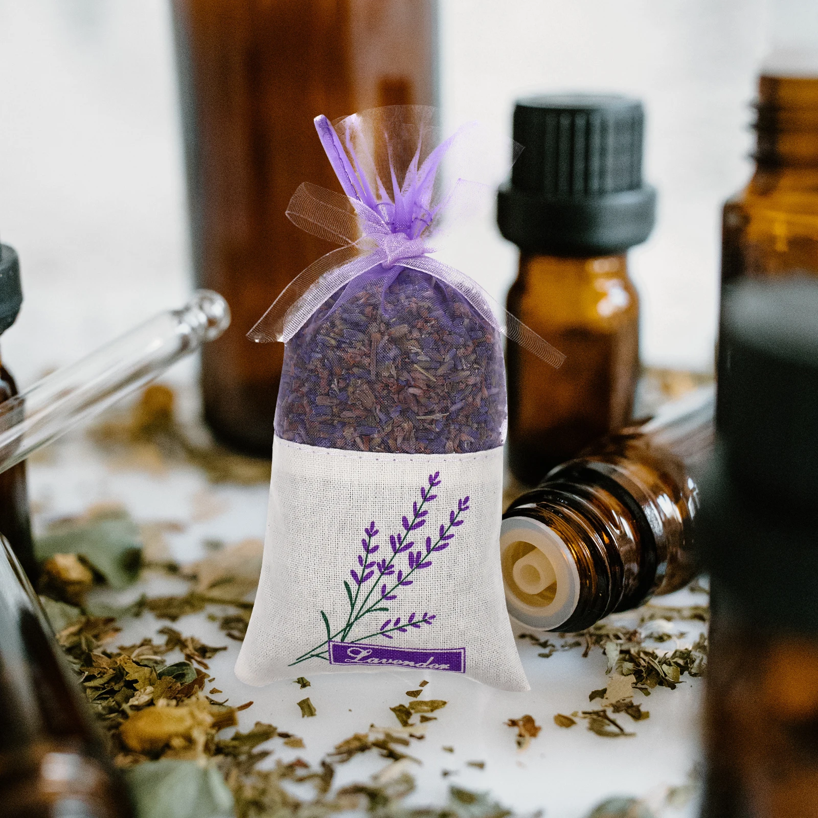 

30pcs Lavender Sachet Bags 15cmx7 2cm Portable Ribbon Secure Blue White Embroidery Fragrance Herbal Plants Travel Storage
